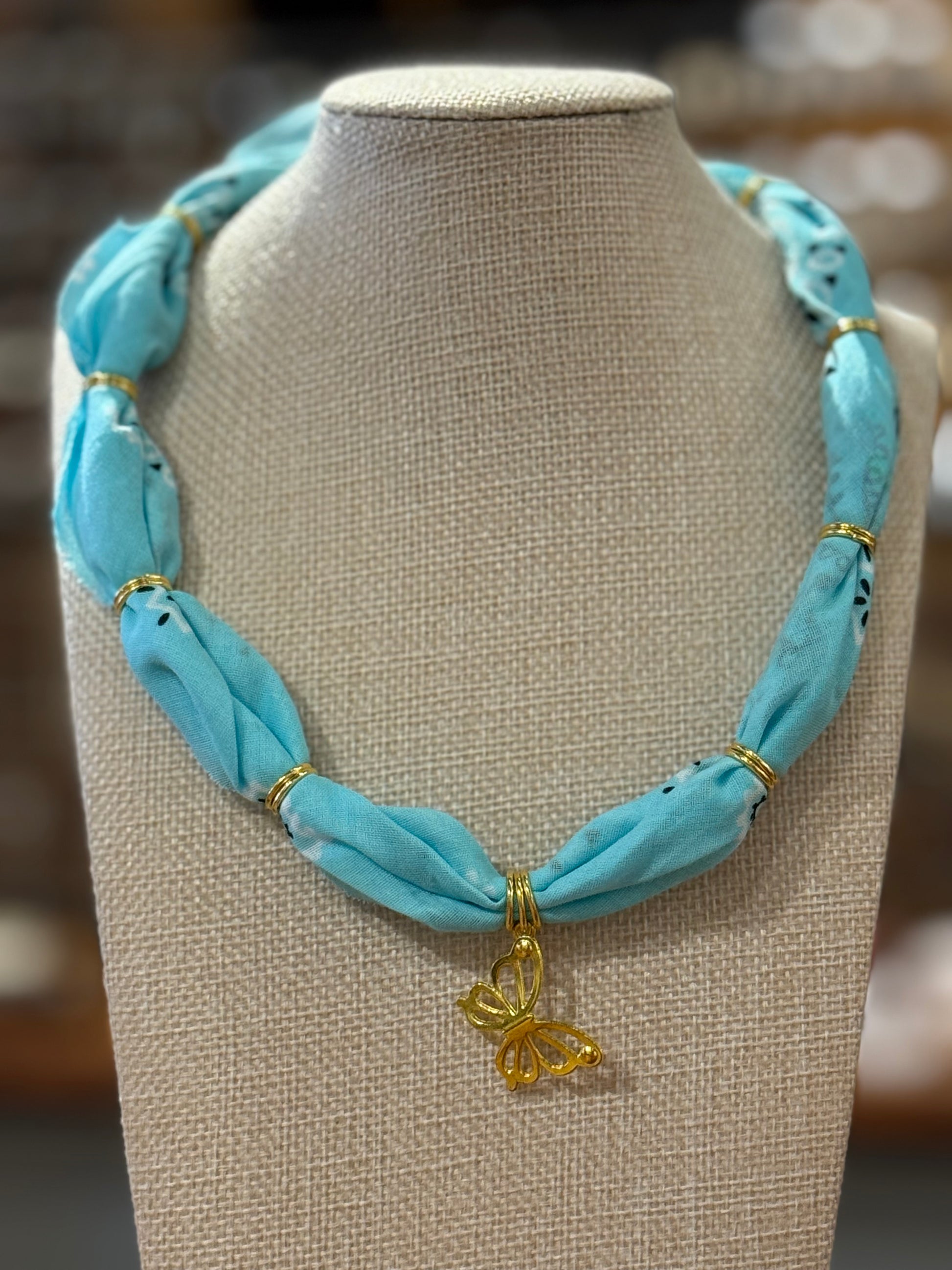 Costal Cowboys Bandana Necklace - Turquoise Butterfly
