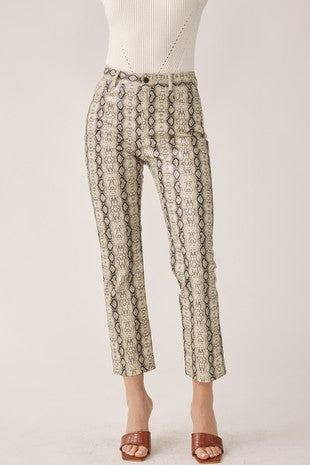 Python Faux Leather Pants - Beige