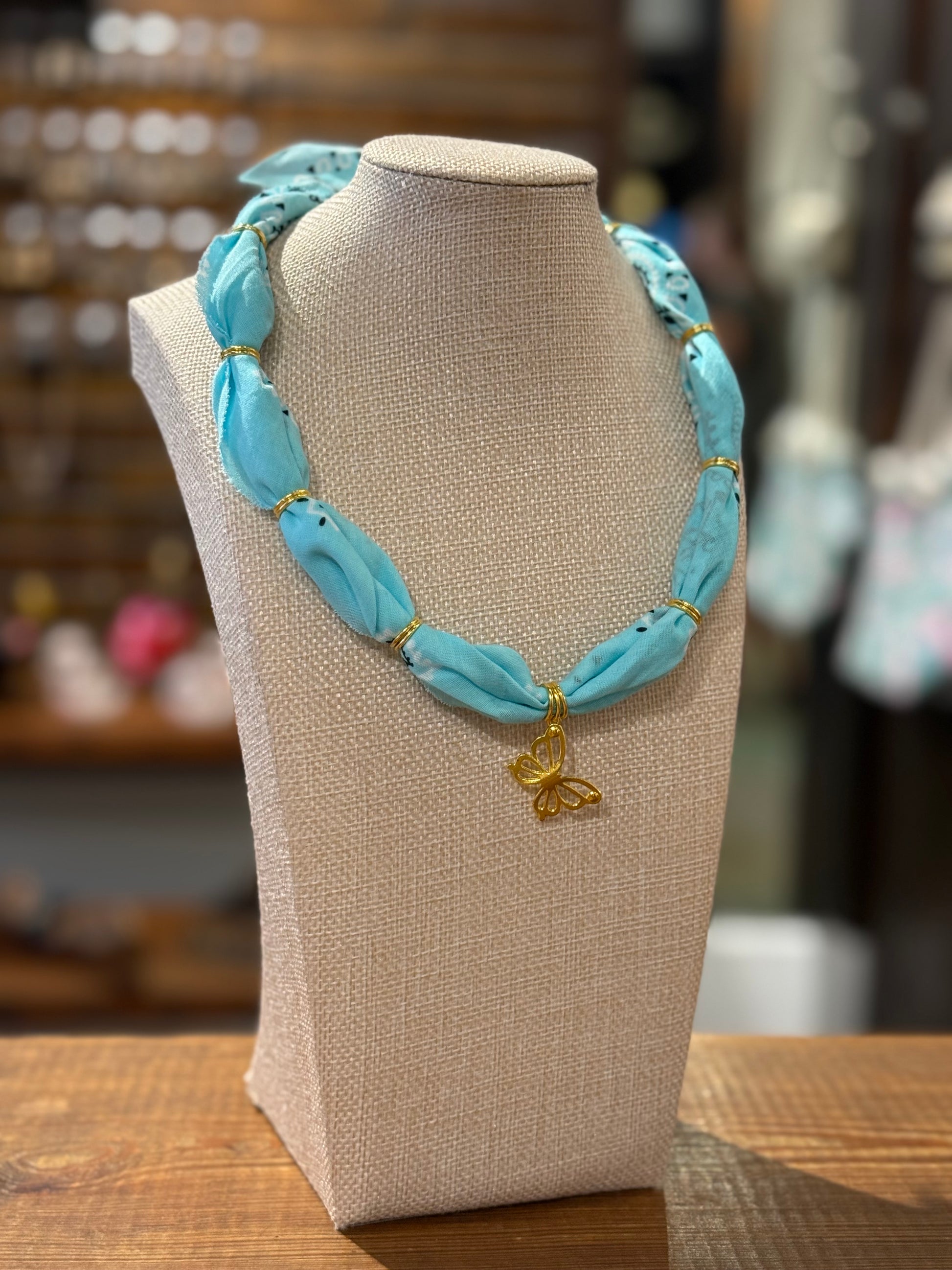 Costal Cowboys Bandana Necklace - Turquoise Butterfly