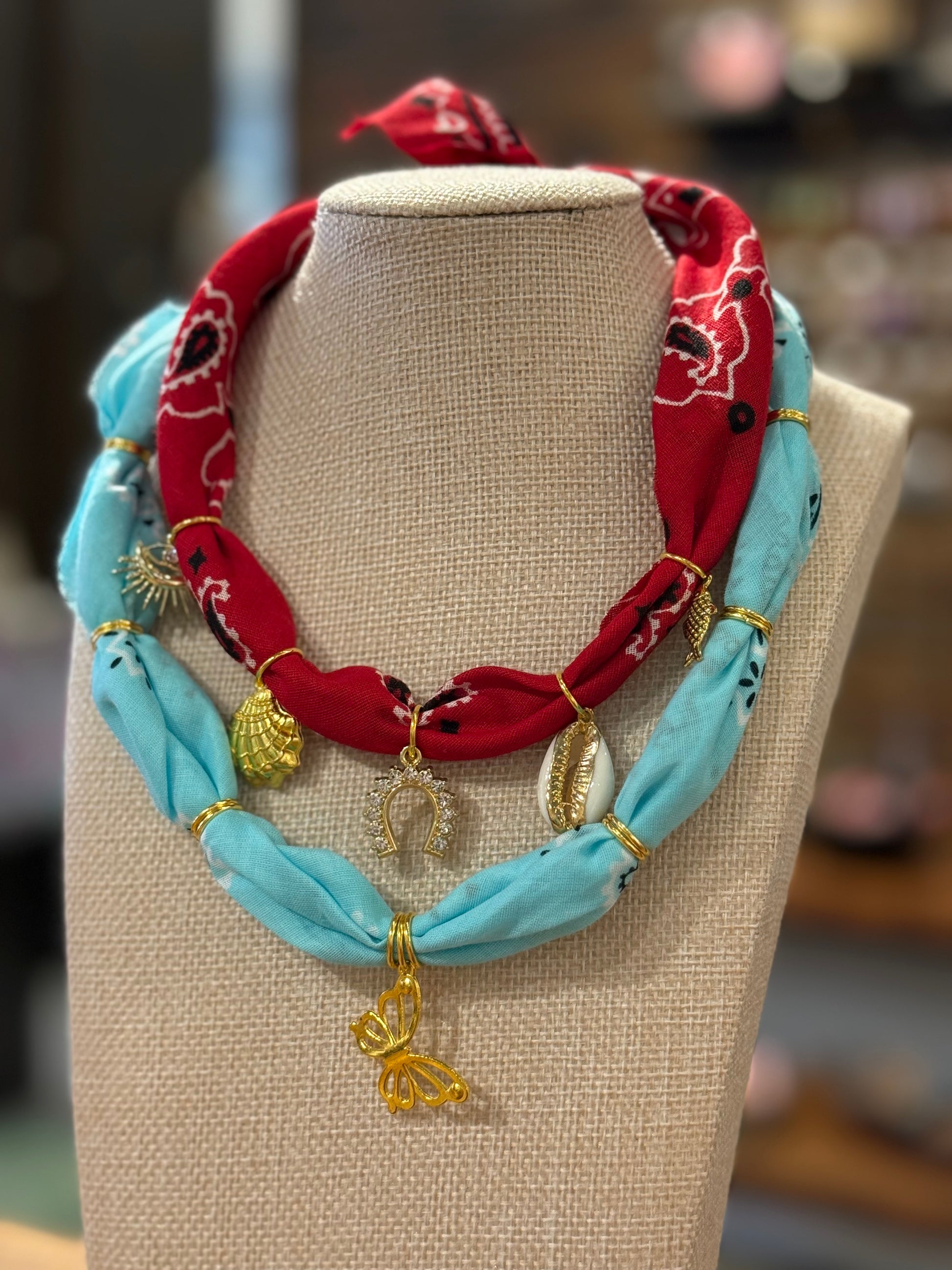 Costal Cowboys Bandana Necklace - Turquoise Butterfly