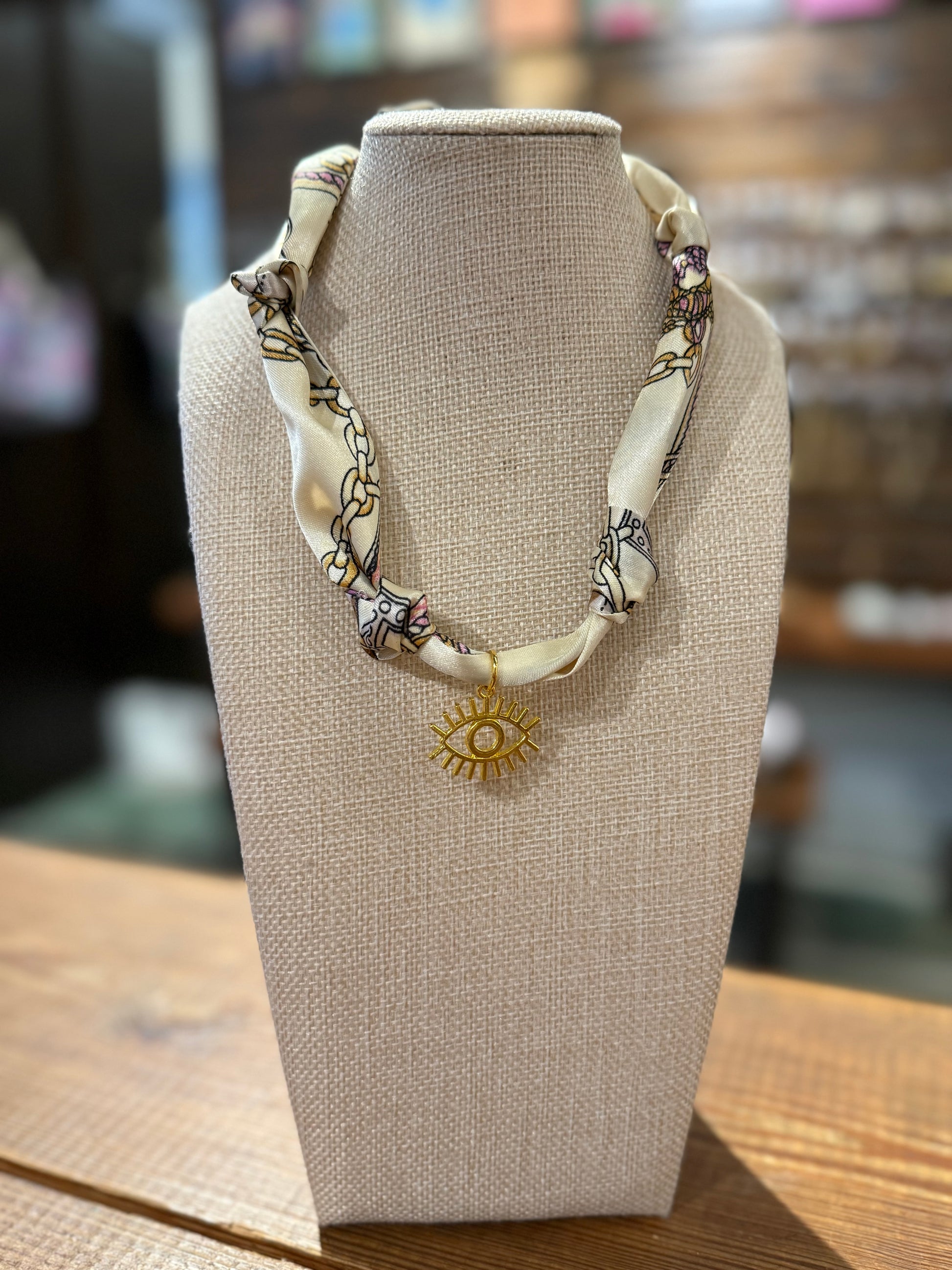 Simply Knotty Scarf Necklace - White Evil Eye