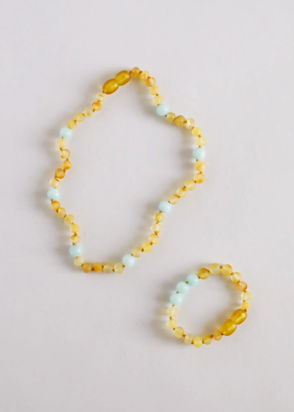 6" Bracelet Raw Honey Amber + Amazonite Halo