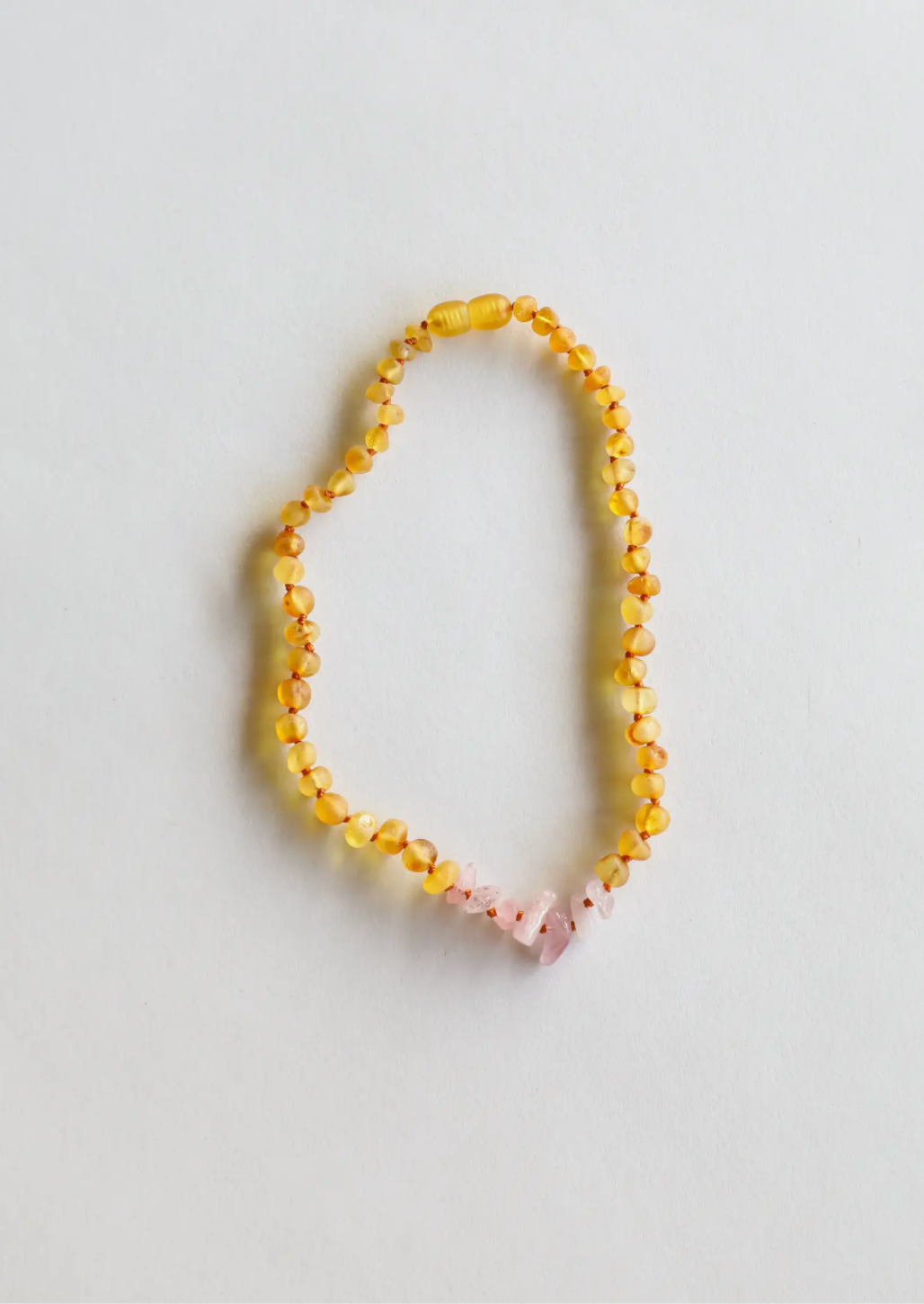 12" Necklace Raw Honey Amber + Raw Rose Quartz