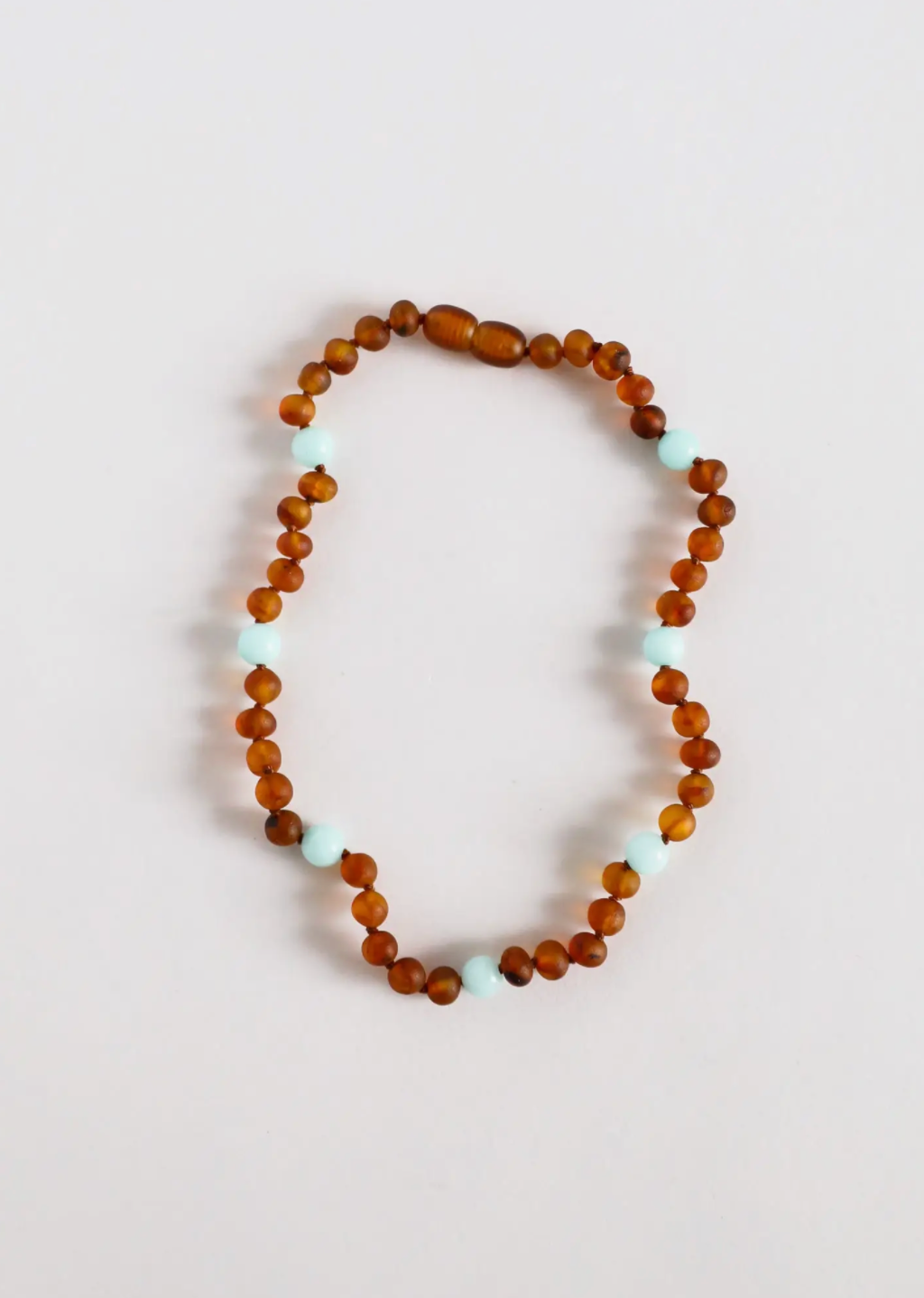 12" Necklace Raw Cognac Amber + Amazonite Halo