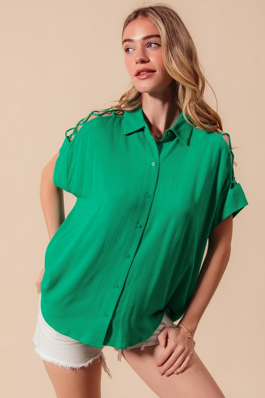 Lace It Up Button Down - Jade
