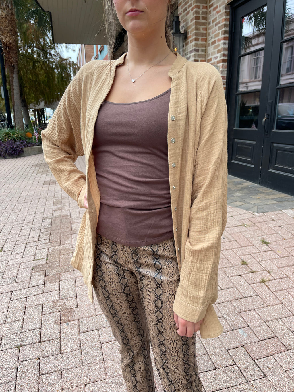 Python Faux Leather Pants - Mocha