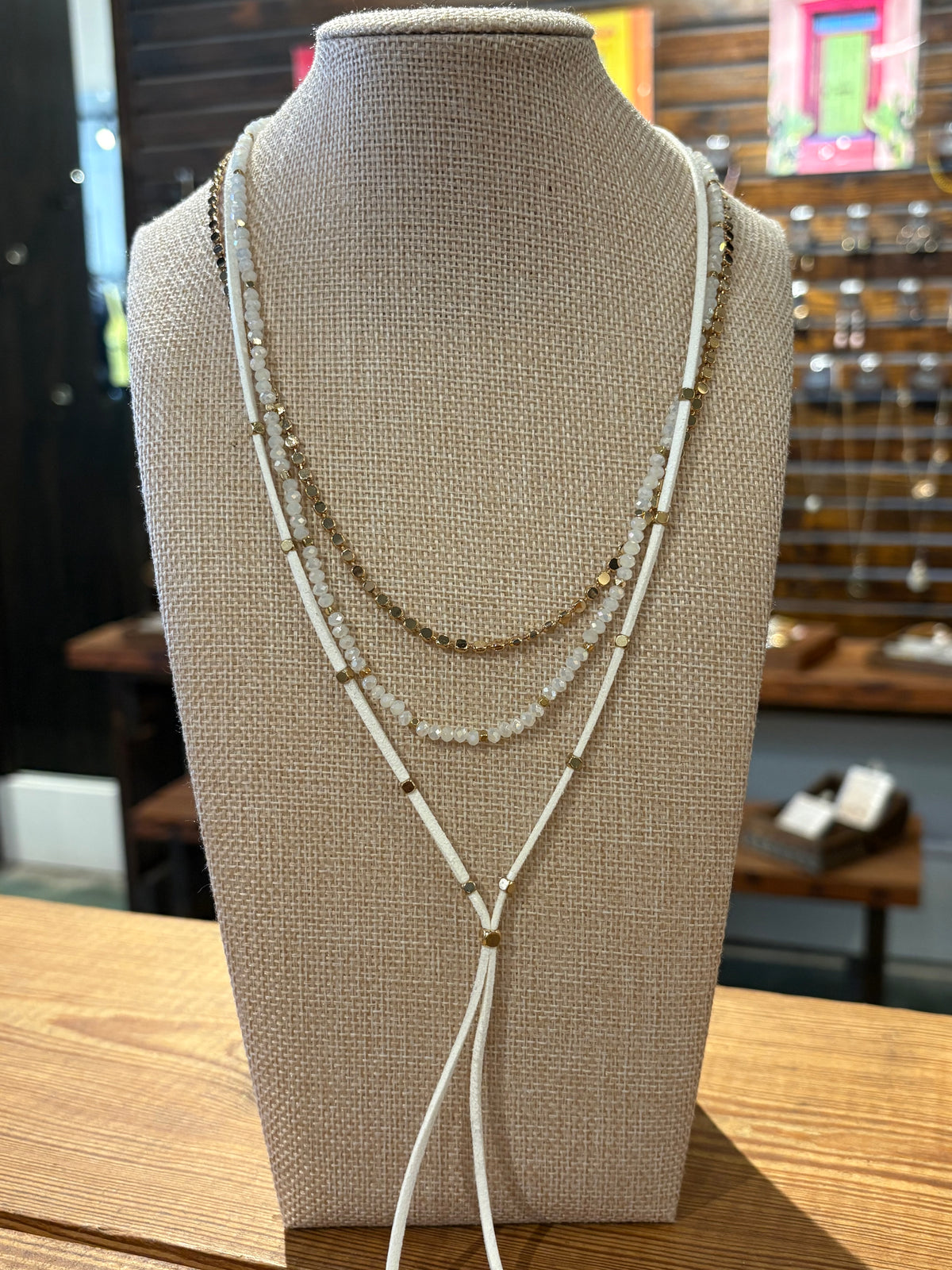 Triple Layer White & Gold Necklace