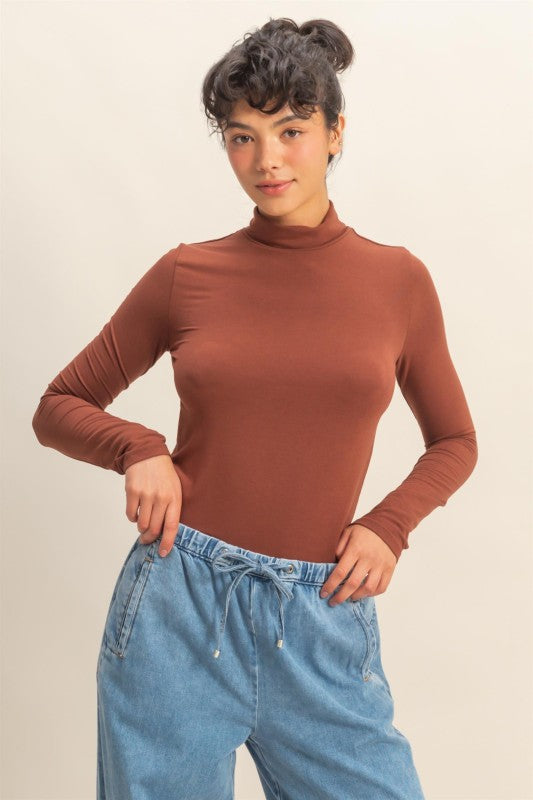 Essential Turtleneck Top - Brown