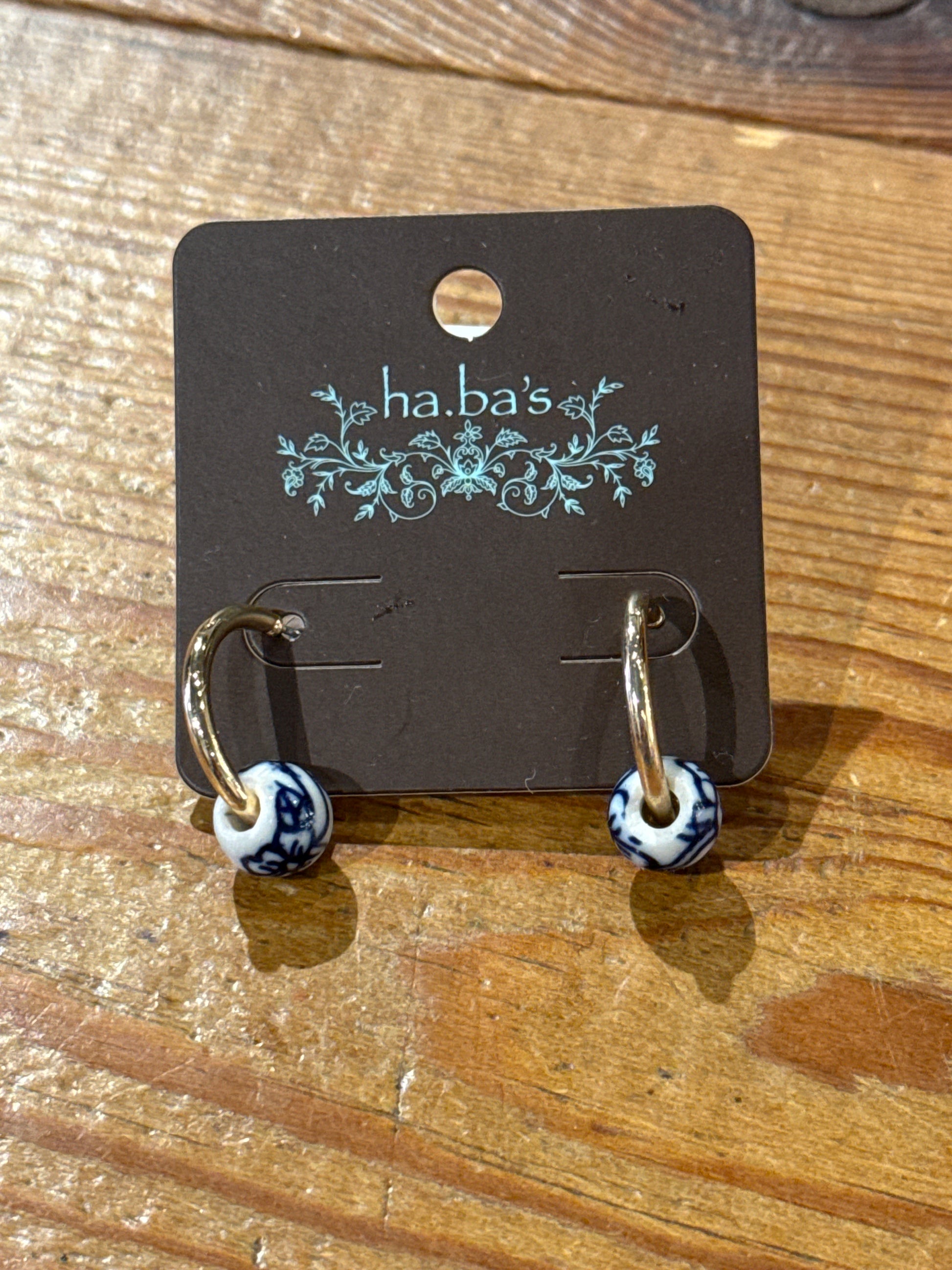 Blue Bead Porcelain Hoops