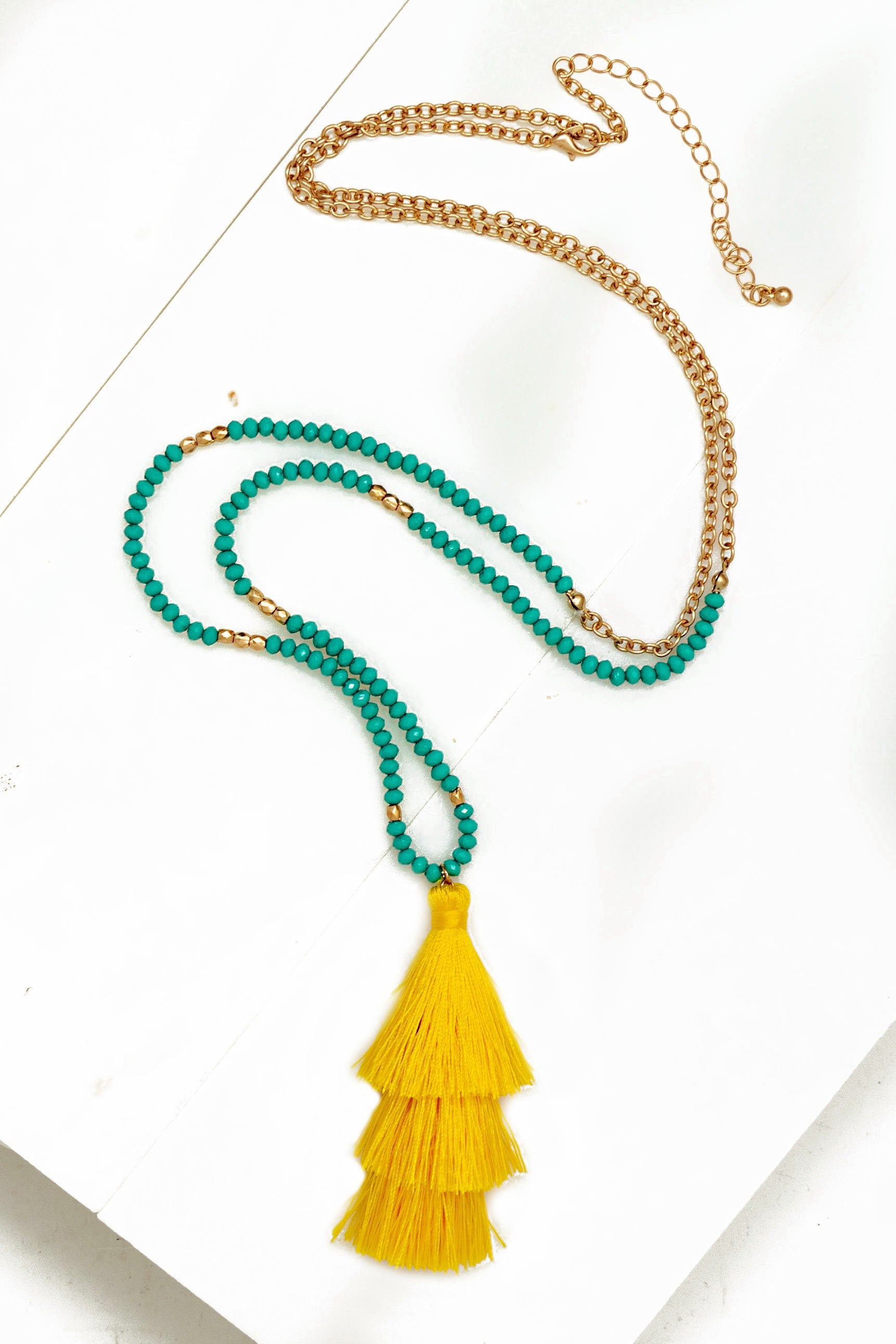 Long Faceted Beaded Necklace With Tassel
