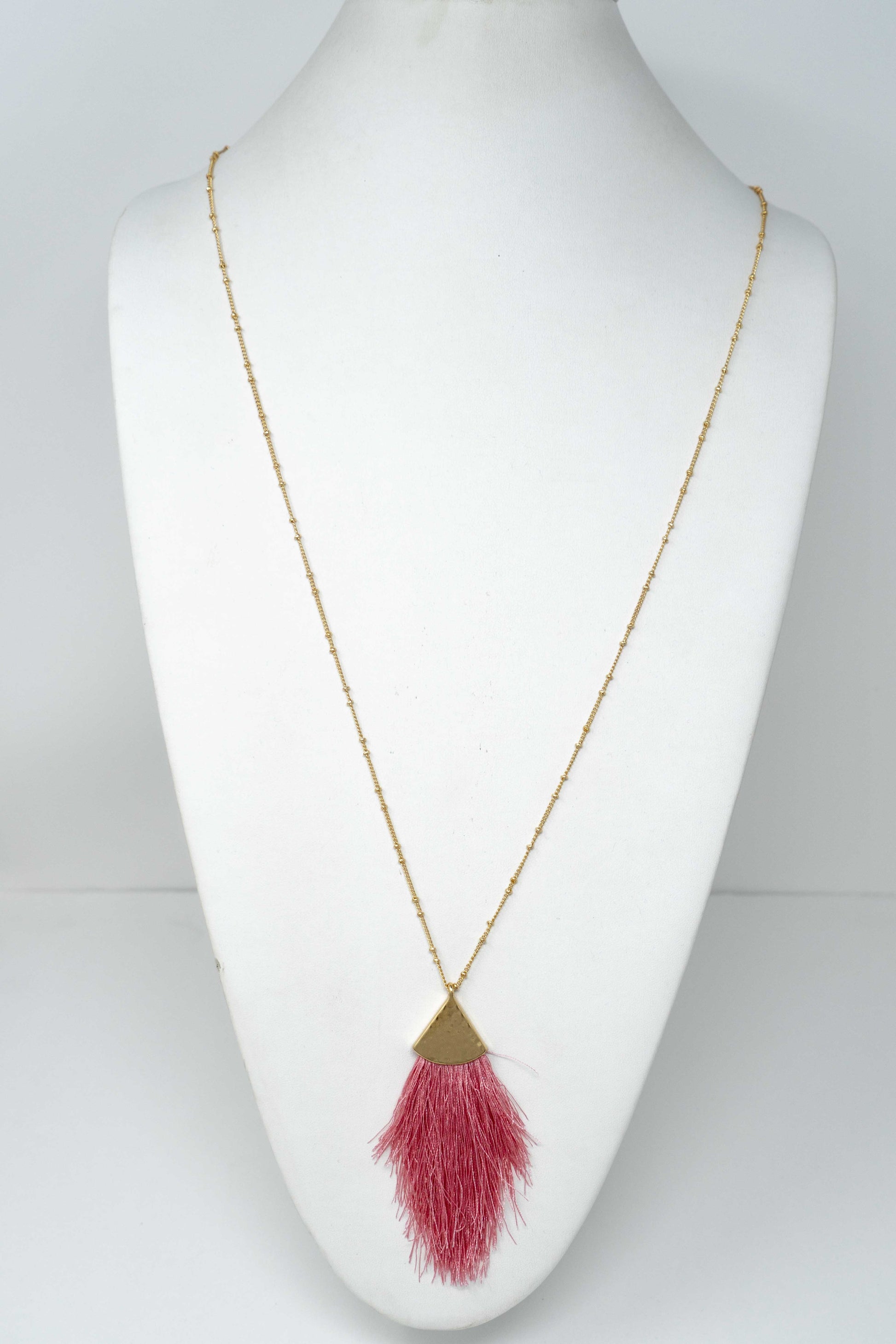 Pink Fan Tassel Hammered Necklace