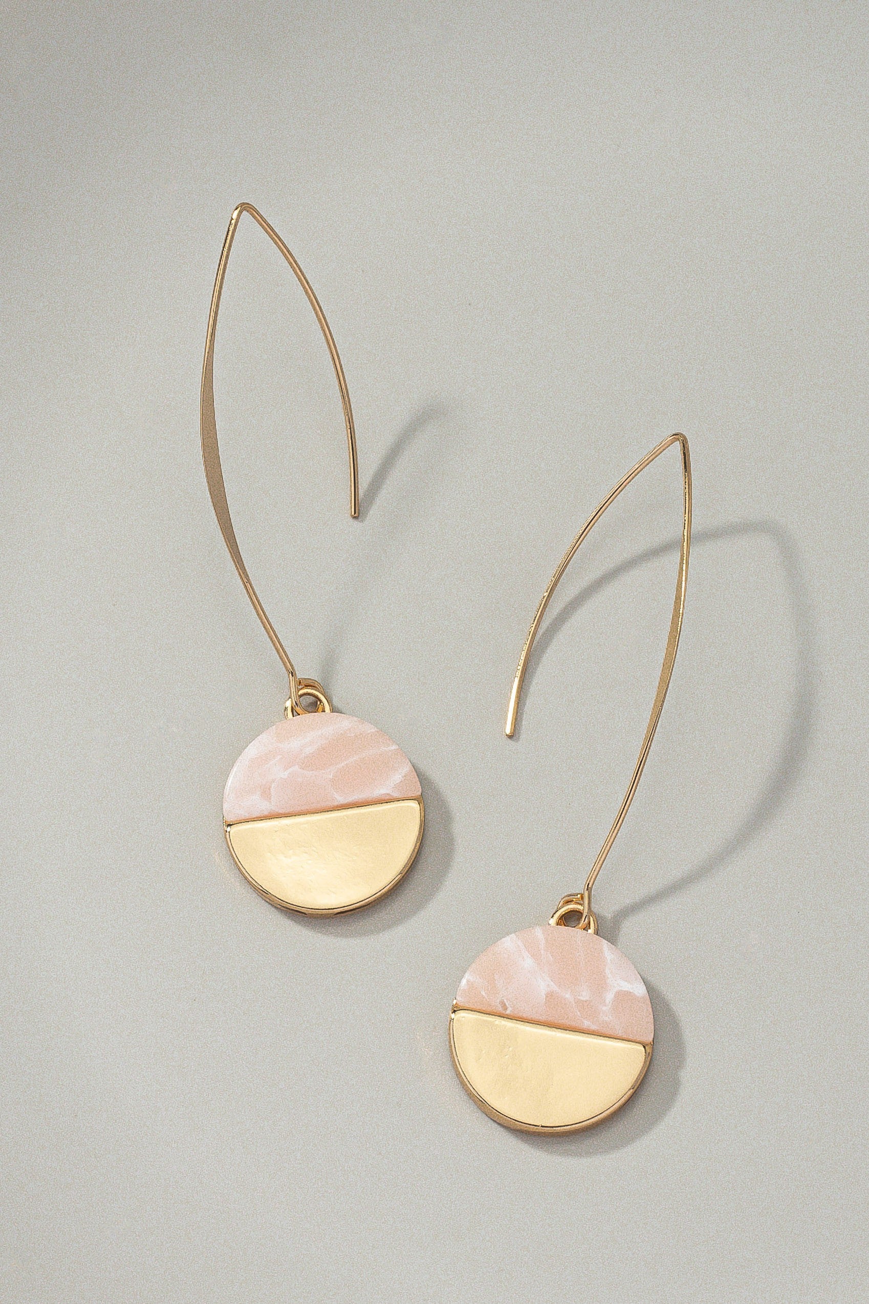 Pink Half Circle Stone Fishhook Earrings