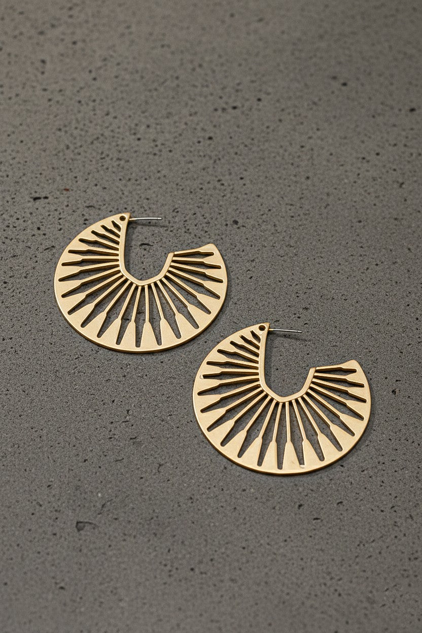 Gold Radiant Fan Cutout Hoop Earrings