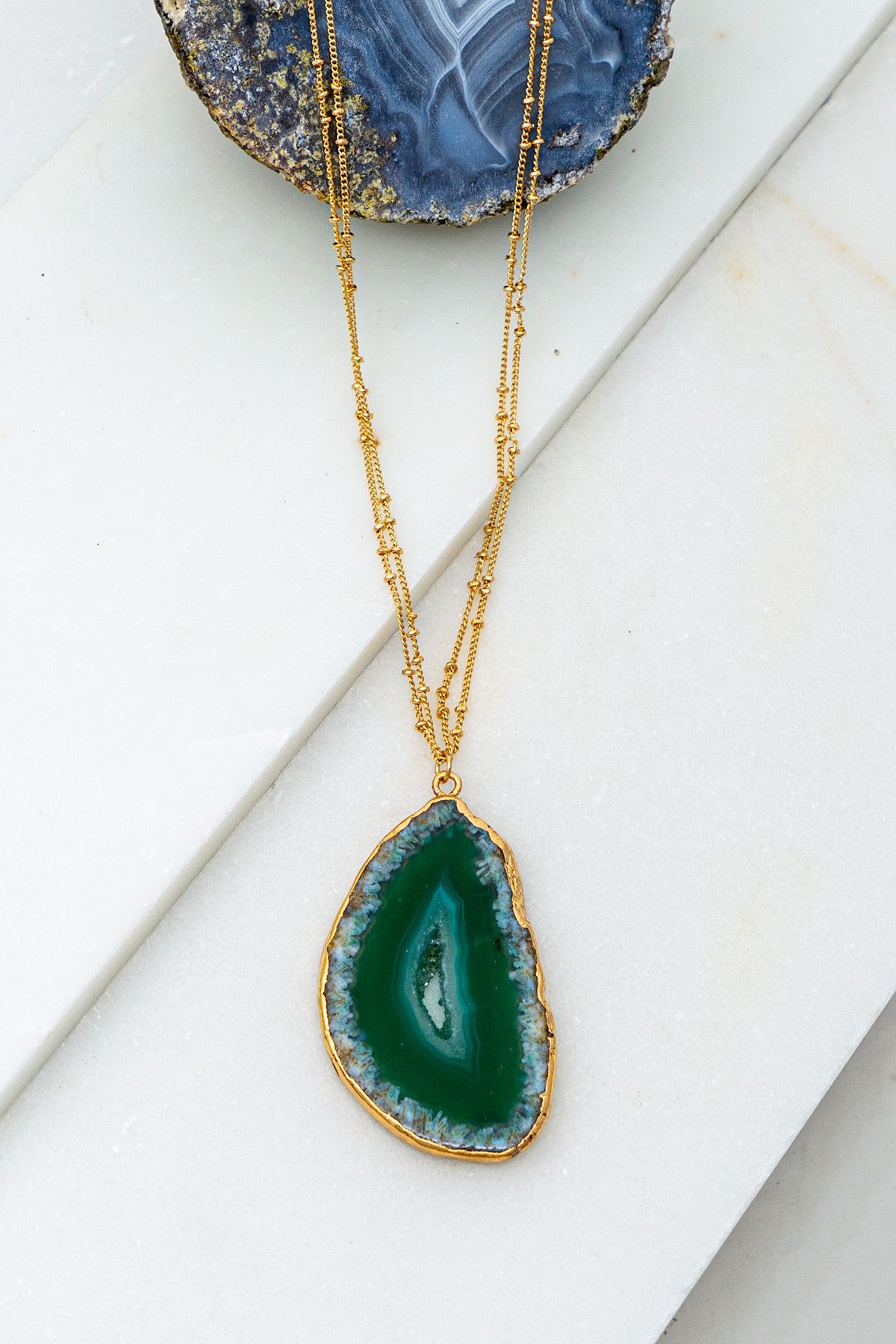 Double Chain Green Agate Stone Necklace