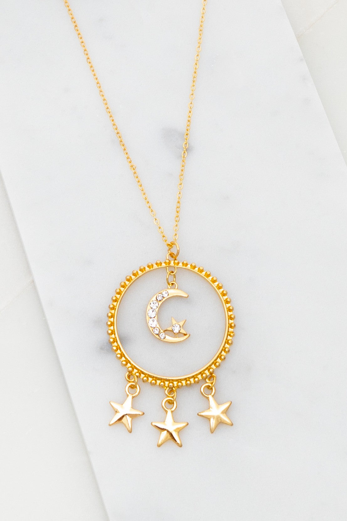 Round Hoop Pendant Necklace With Star Charms