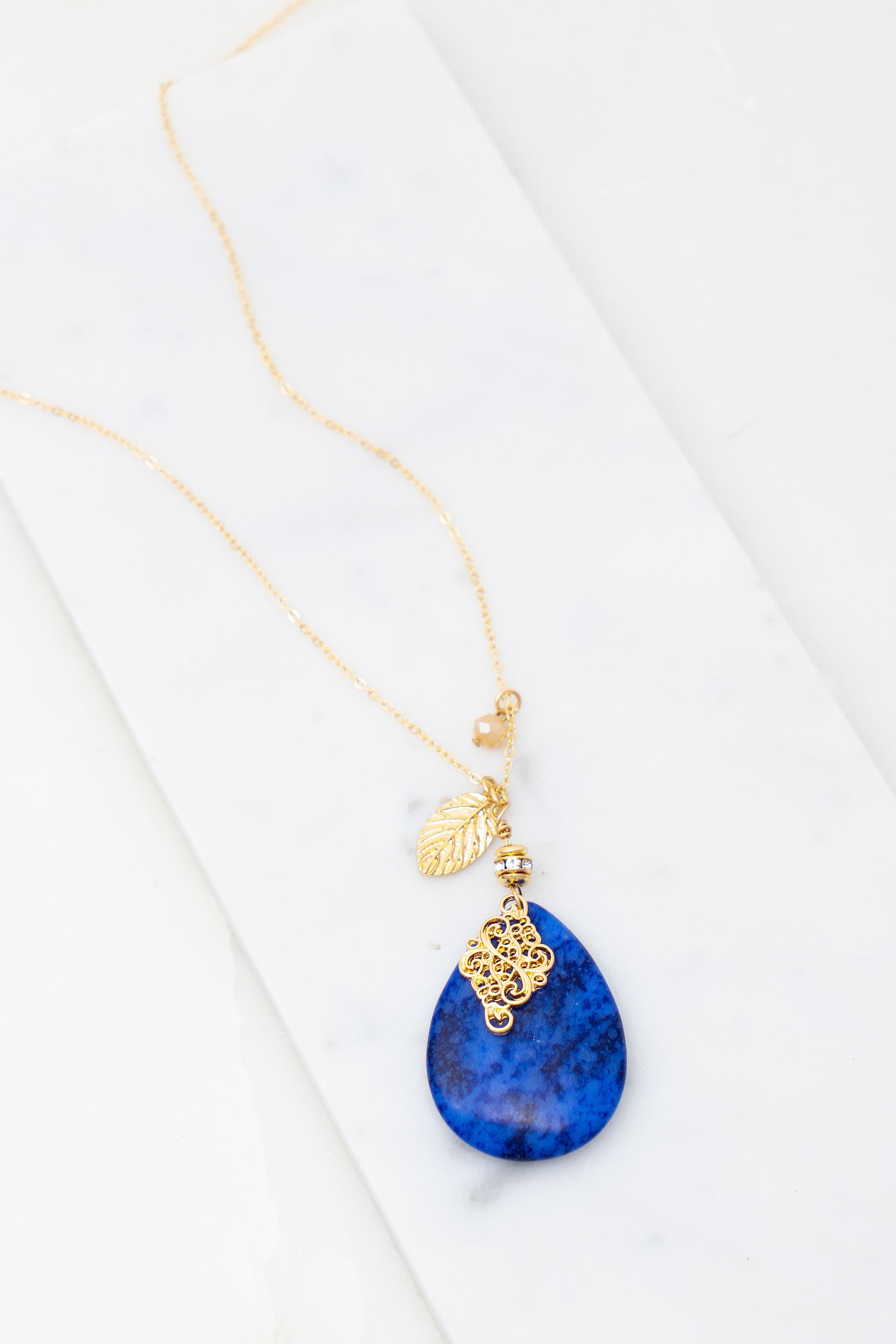 Blue Teardrop Natural Stone Pendant Necklace