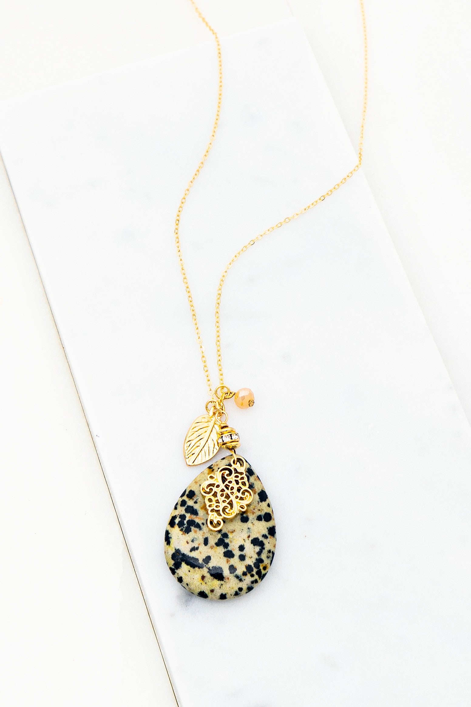 Brown Teardrop Natural Stone Pendant Necklace