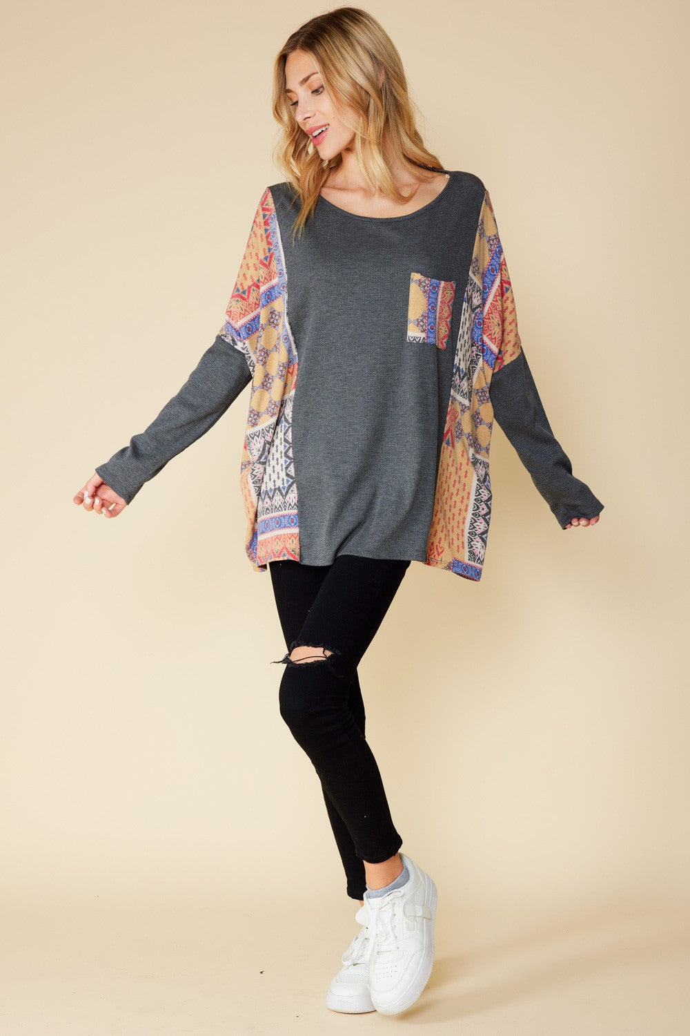 Border Contrast Longsleeve - Gray