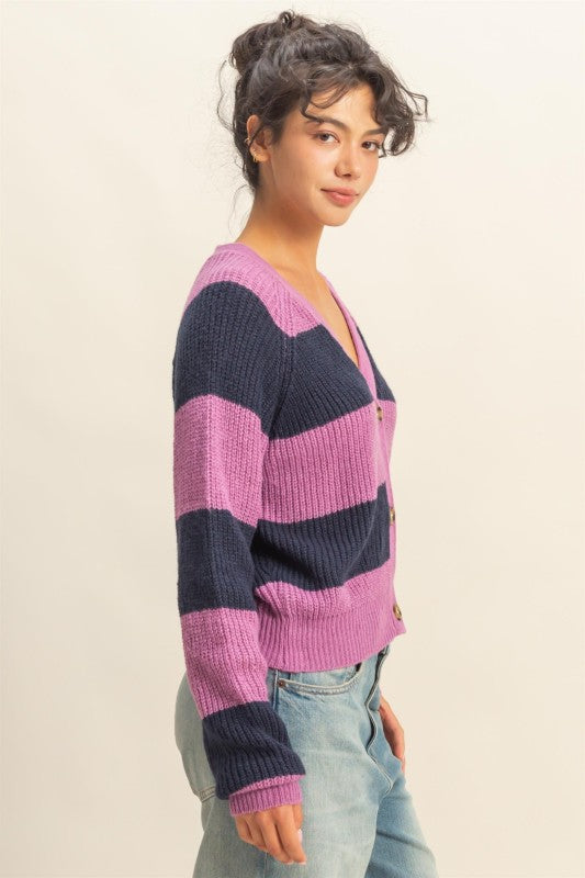 Jetty Knit Cardigan - Navy & Purple