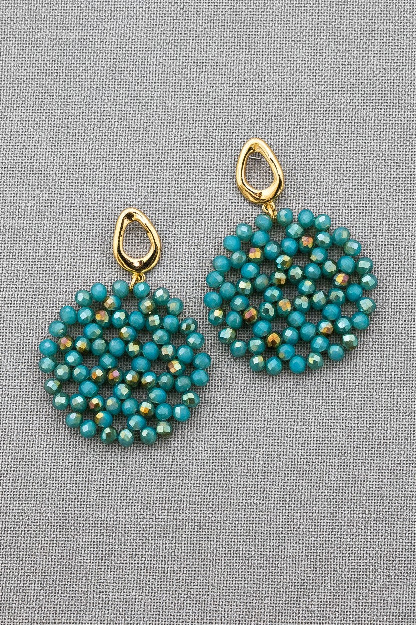 Faceted Glass Bead Braided Disk Drop Earrings