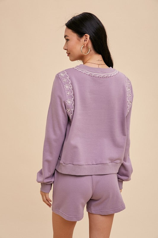 Oleander Embroidered Lounge Set - Lavender