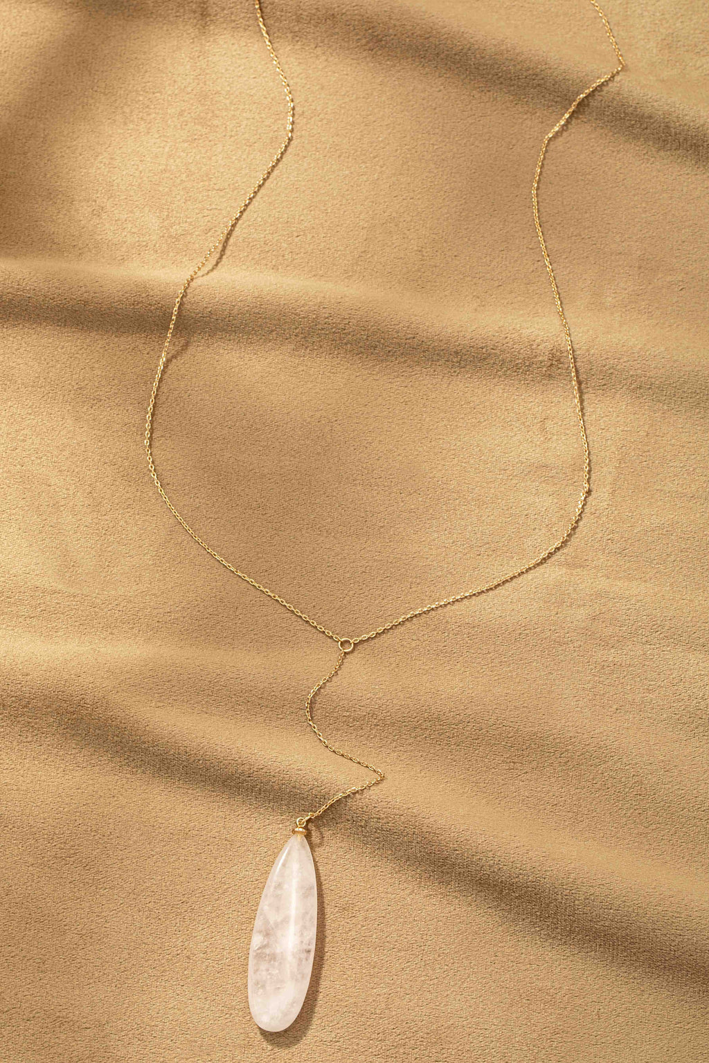 Rose Quartz Oval Natural Stone Pendant Y Shape Necklace