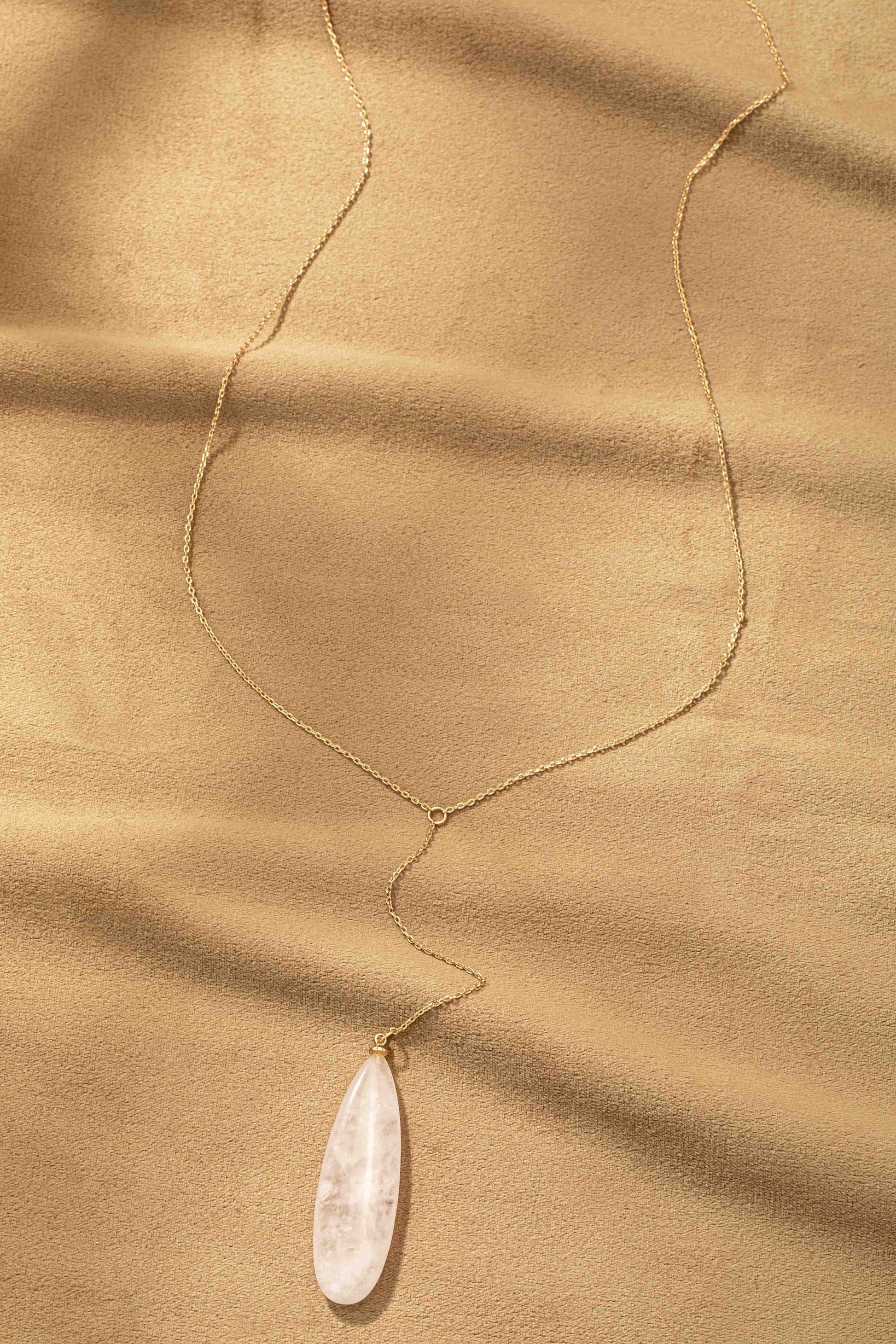 Rose Quartz Oval Natural Stone Pendant Y Shape Necklace