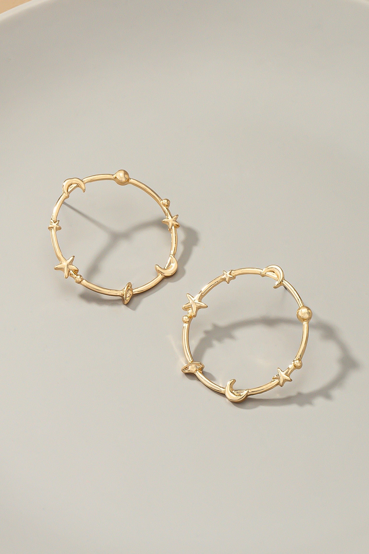 Metal Hoop With Star And Moon Earrings