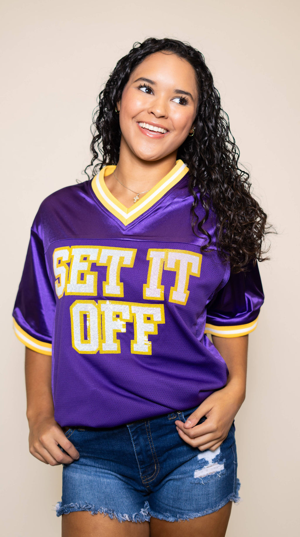 Set It Off | Women's Sequin Design Football Jersey
