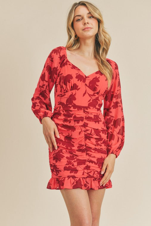 raspberry mini dress Raspberry Front Bow Detail Puff Sleeve Mini Dress