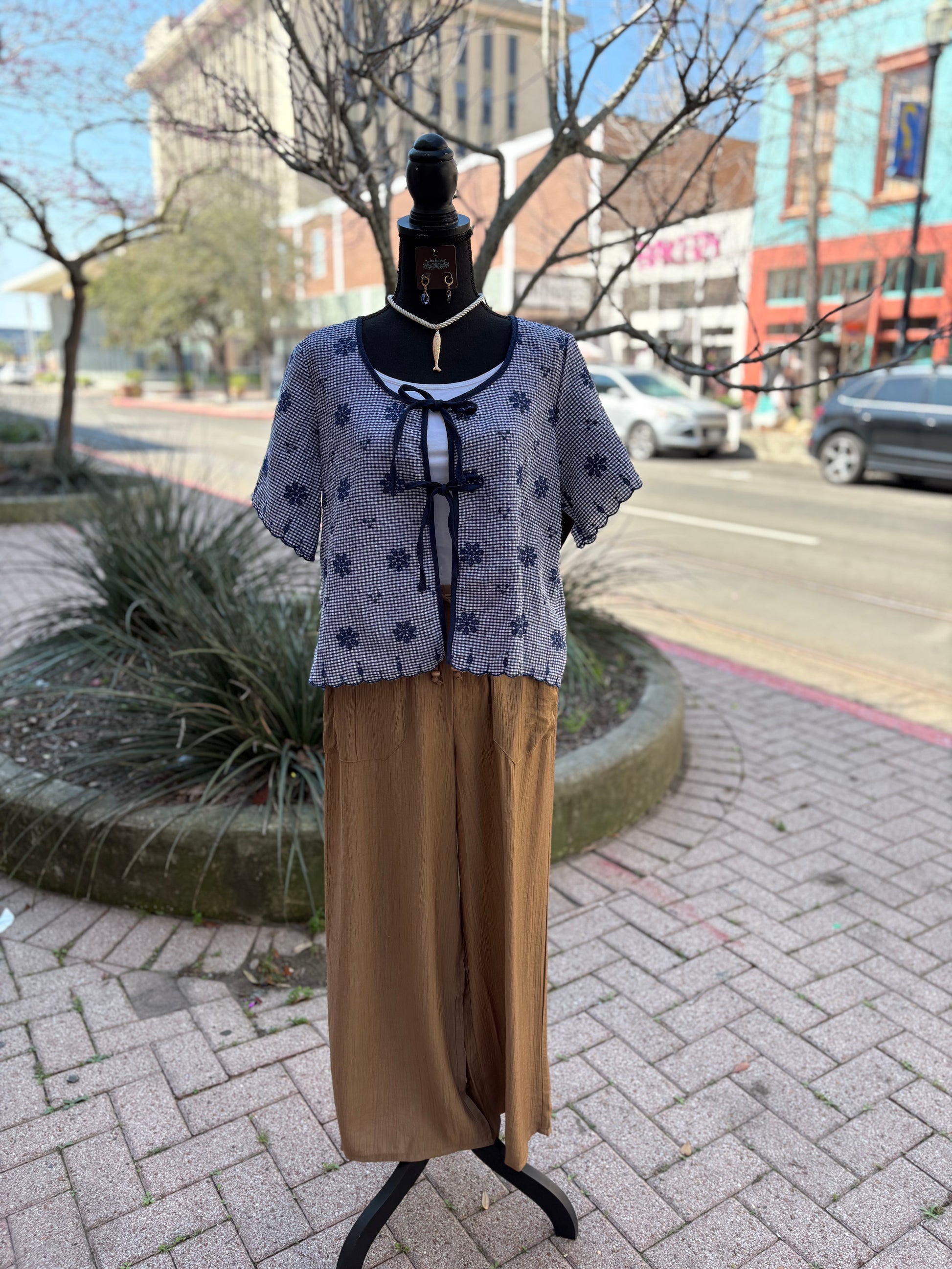 Petal Bloom Embroidered Top - Navy