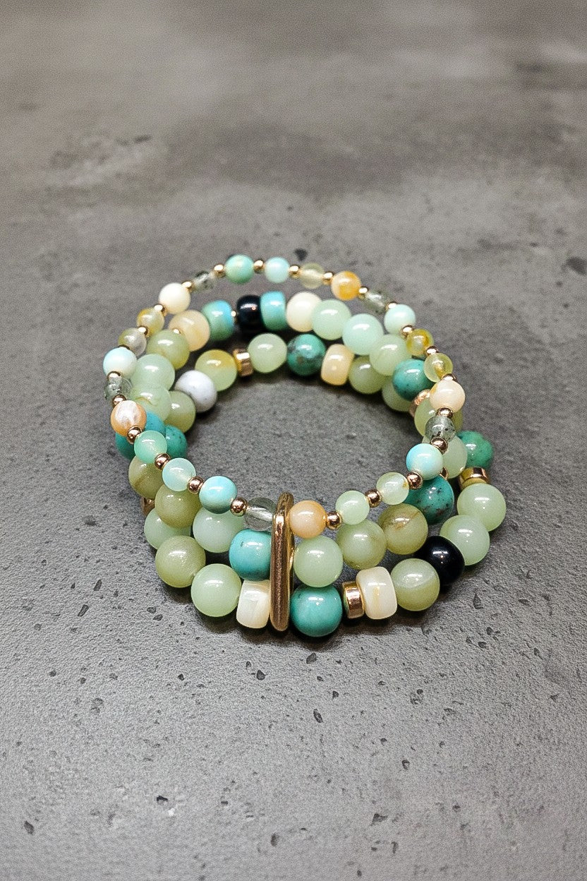Green 3 Row Bead Stretch Bracelet