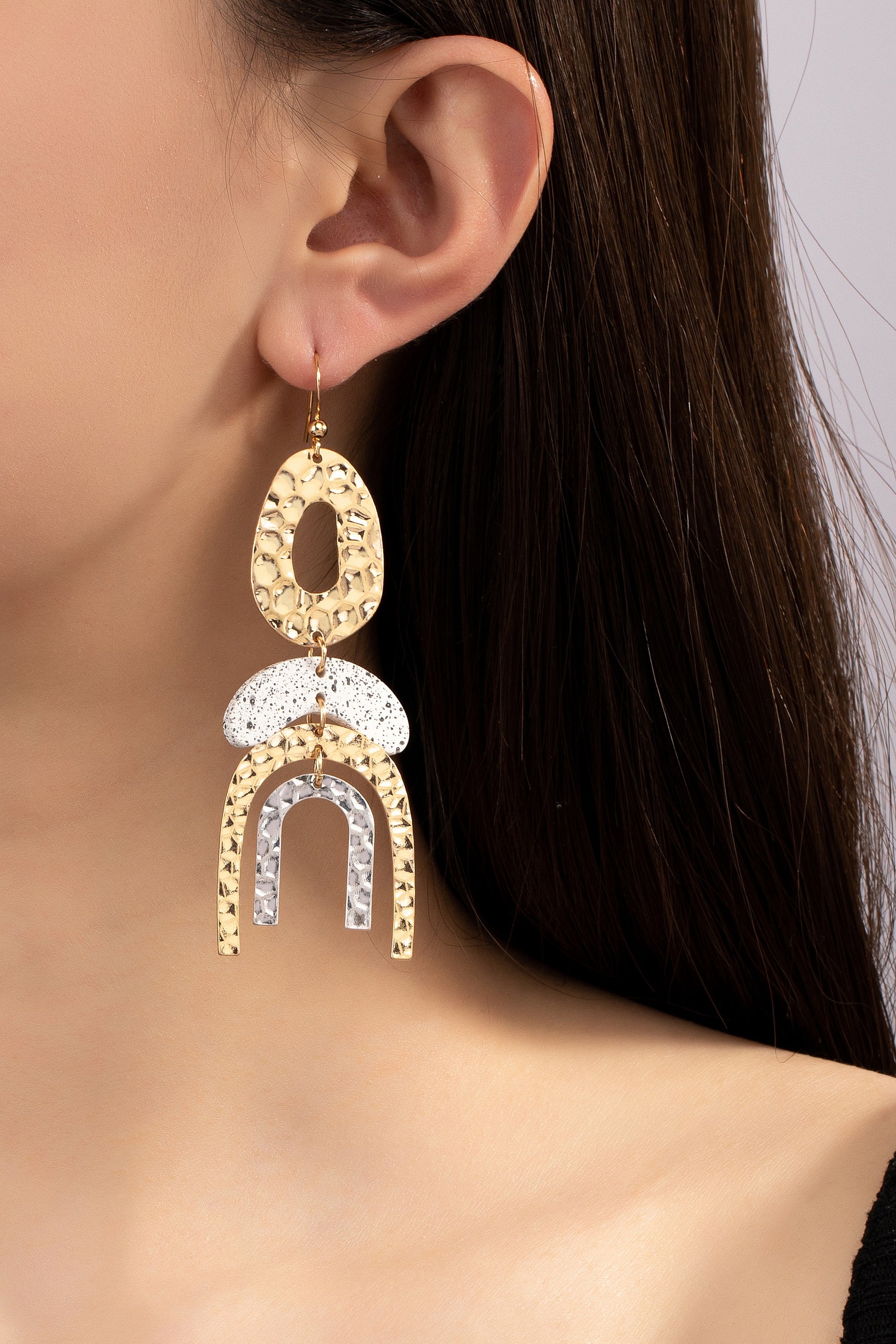 Two Tone Hammered Metal Drop Earrings
