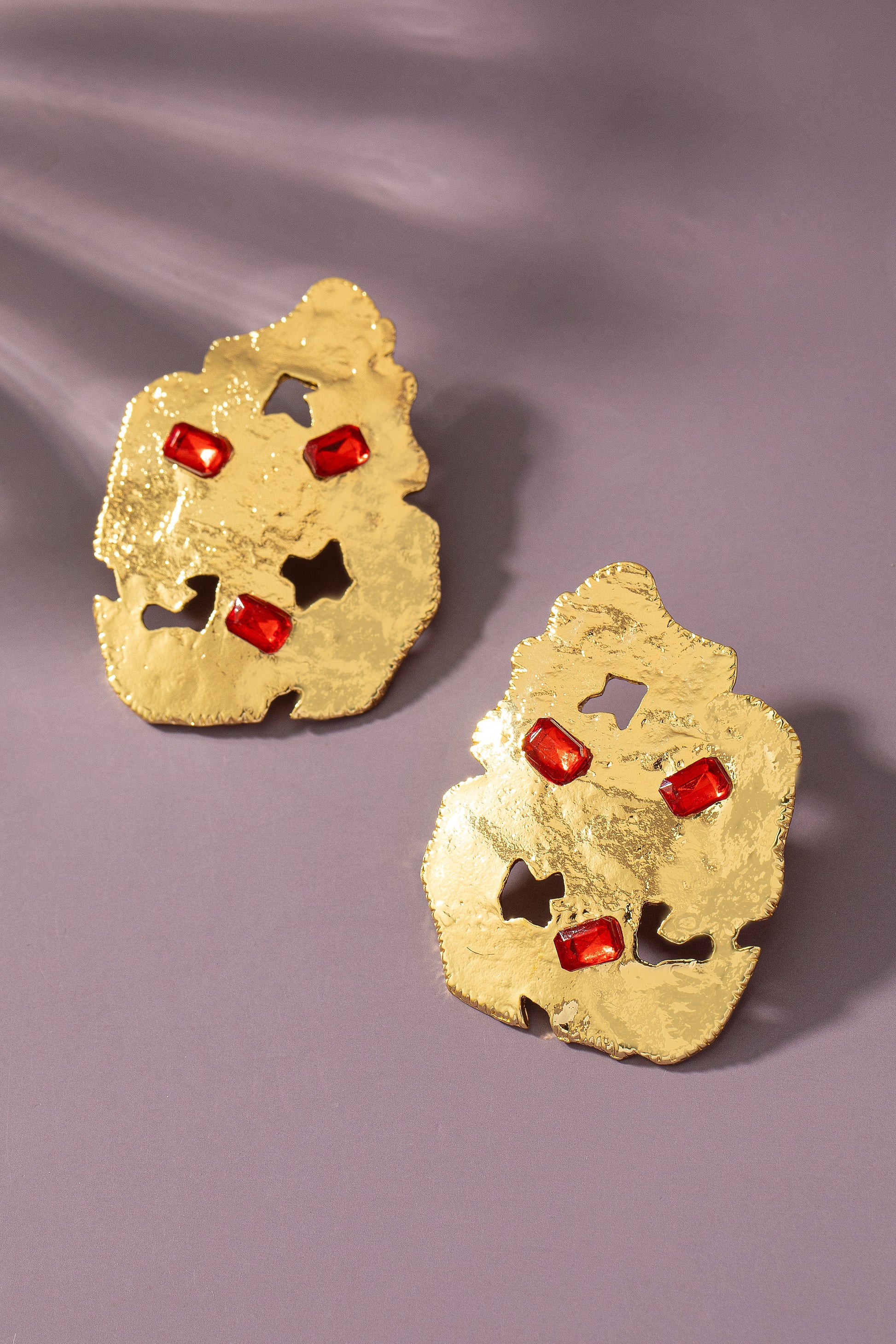 Red Gem Hammered Statement Earrings