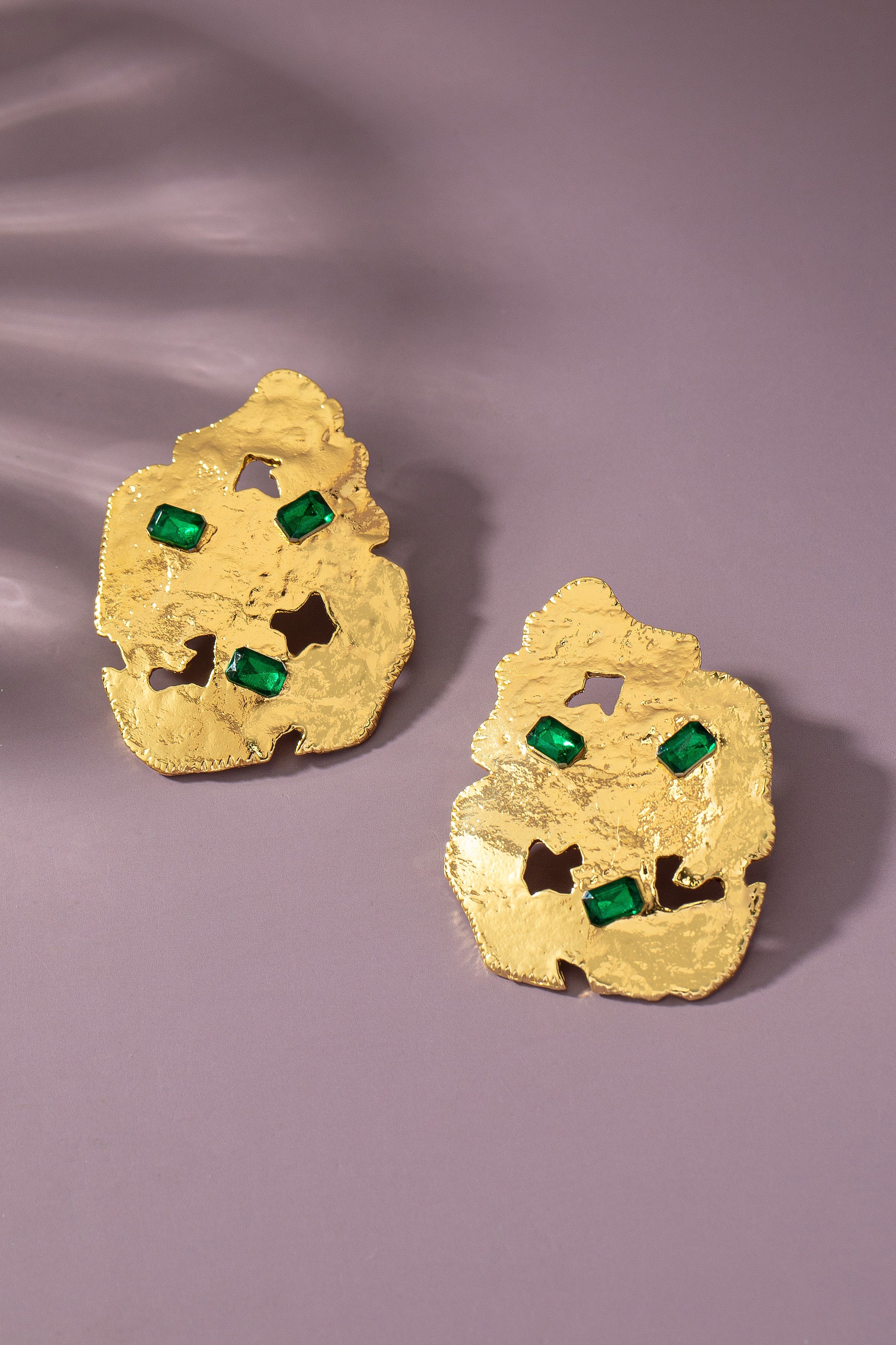 Green Gem Hammered Statement Earrings