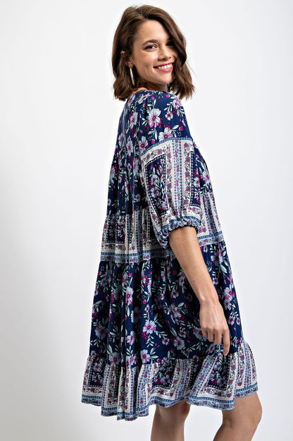 Peasant Dress - Navy