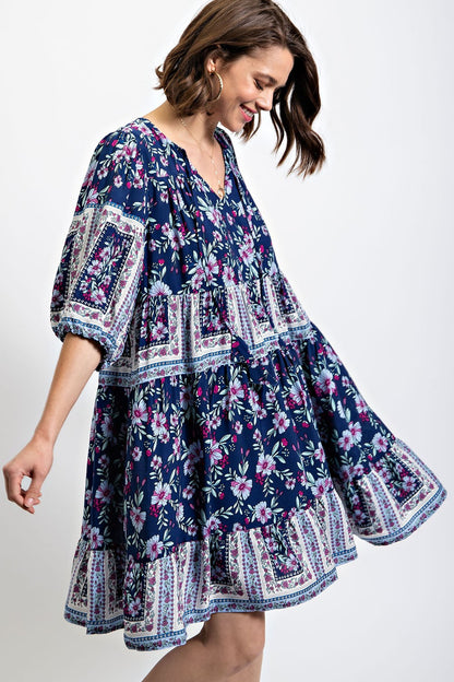 Peasant Dress - Navy