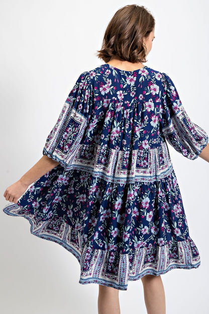 Peasant Dress - Navy