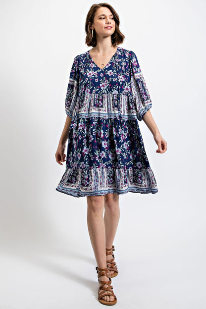 Peasant Dress - Navy