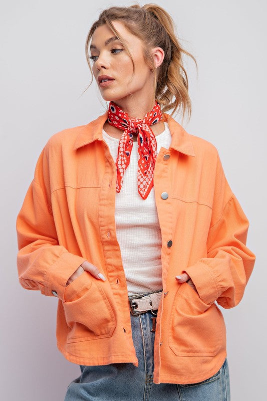 Washed Twill Jacket - Coral