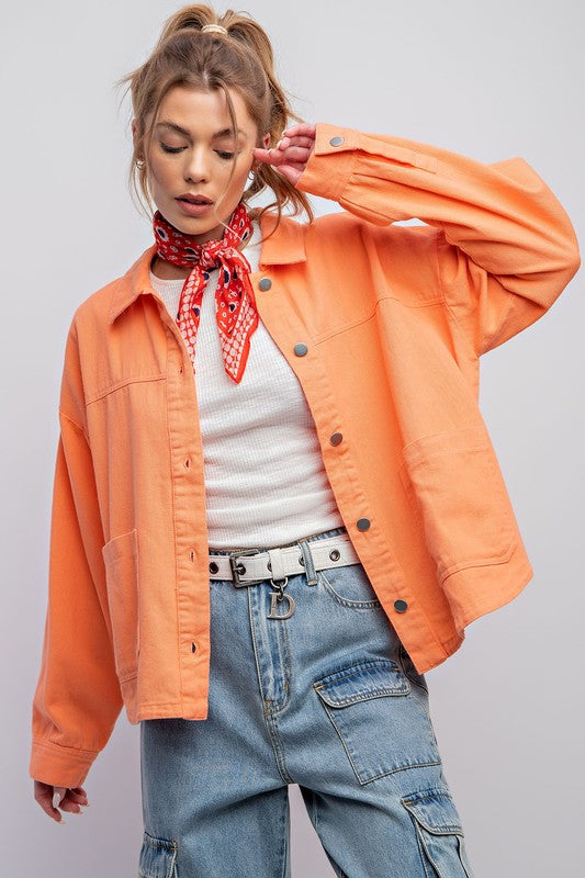 Washed Twill Jacket - Coral