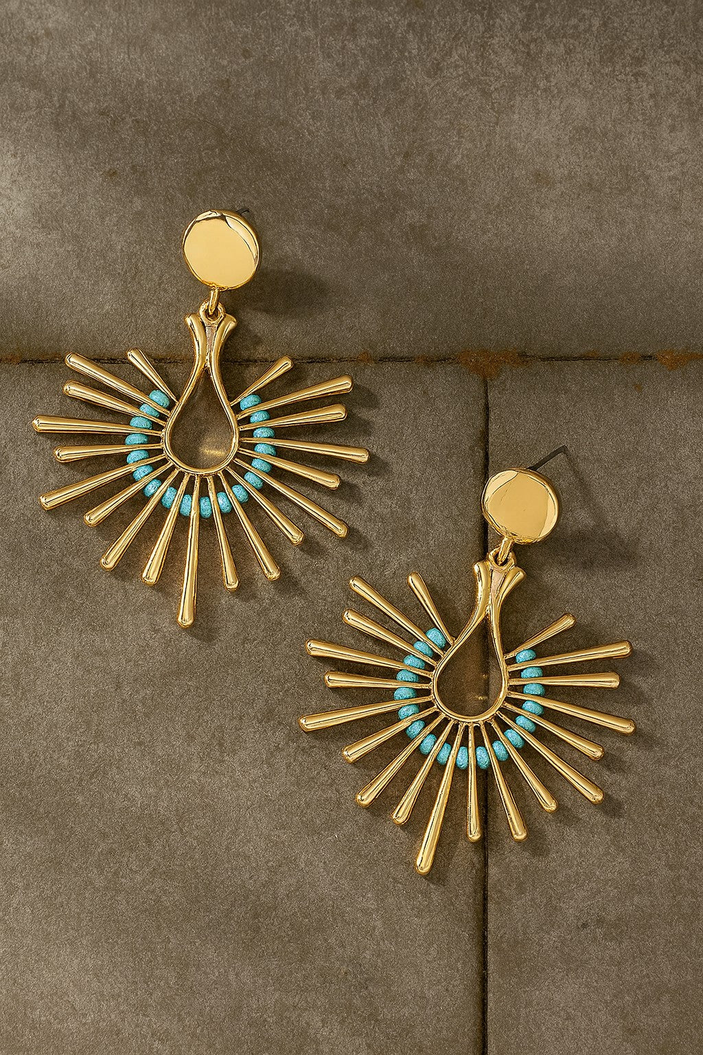 Solar Ray Drop Earrings With Turquoise Cord
