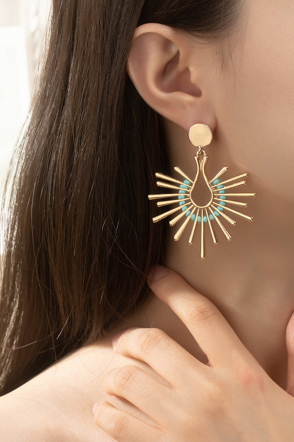 Solar Ray Drop Earrings With Turquoise Cord