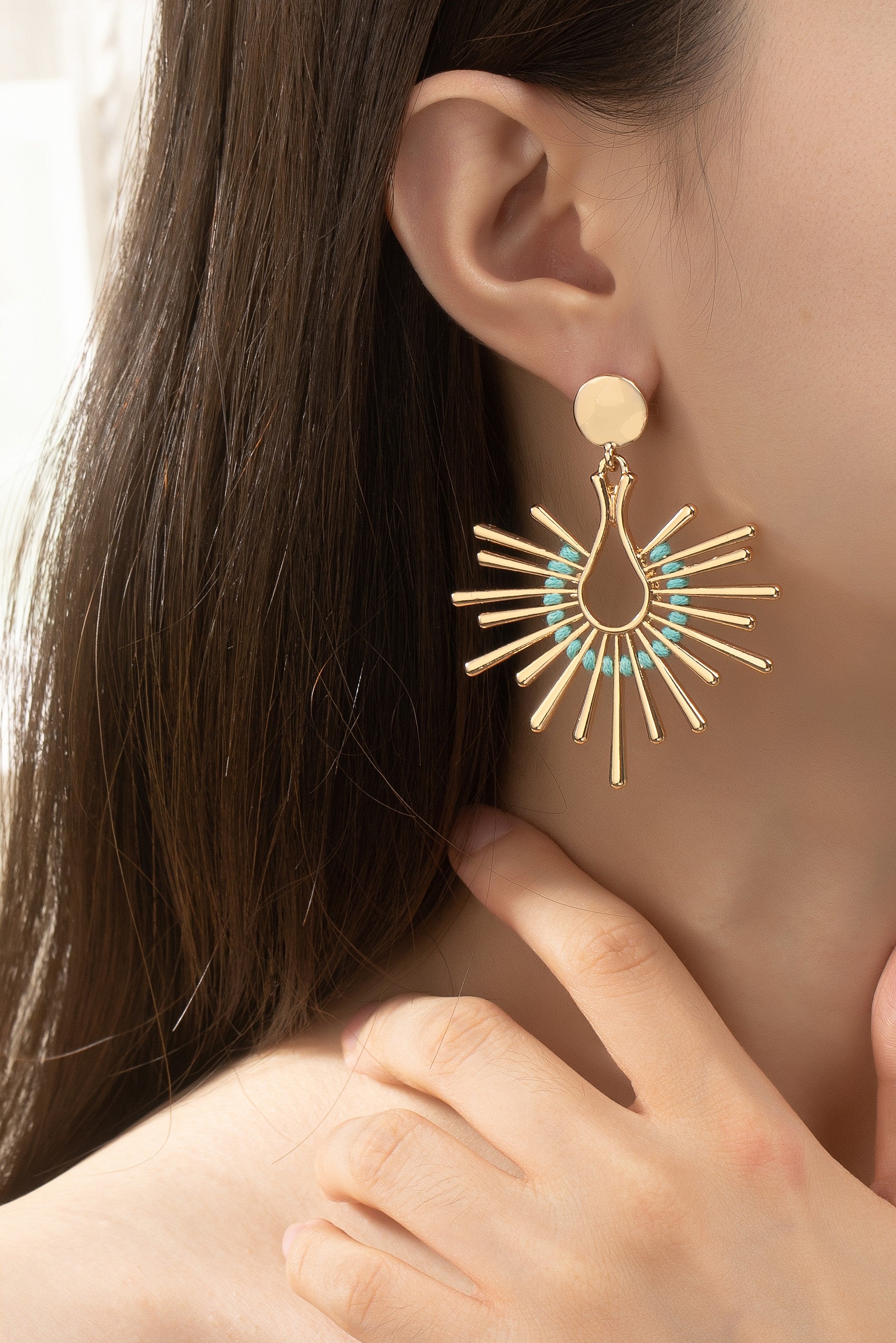 Solar Ray Drop Earrings With Turquoise Cord