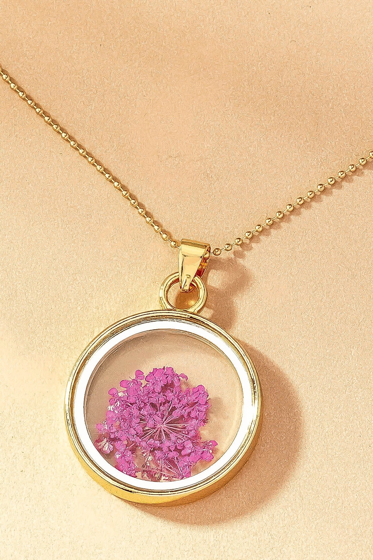 Fuchsia Dry Flower Pendant Necklace