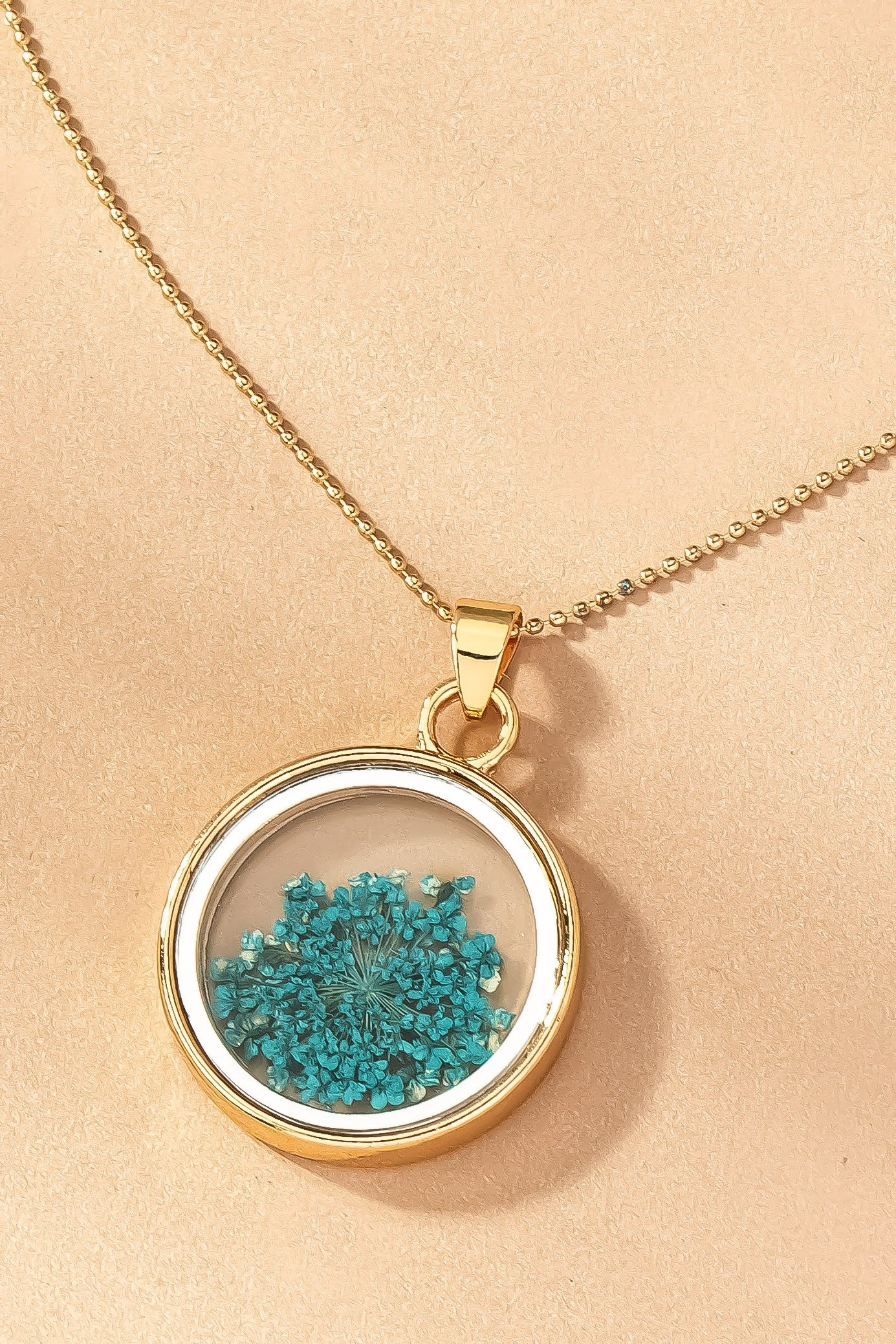 Blue Dry Flower Pendant Necklace