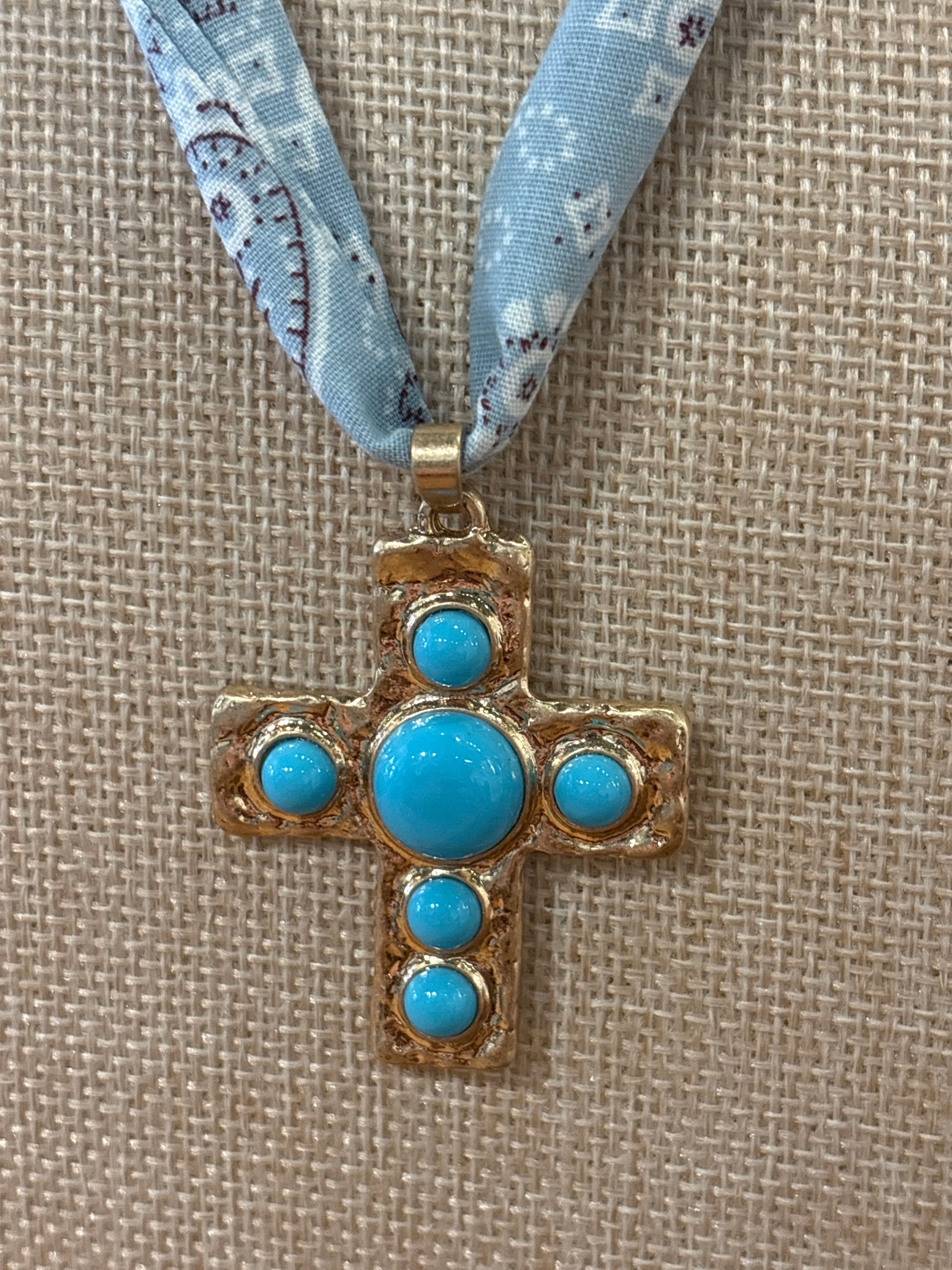 Turquoise Cross Bandana Necklace