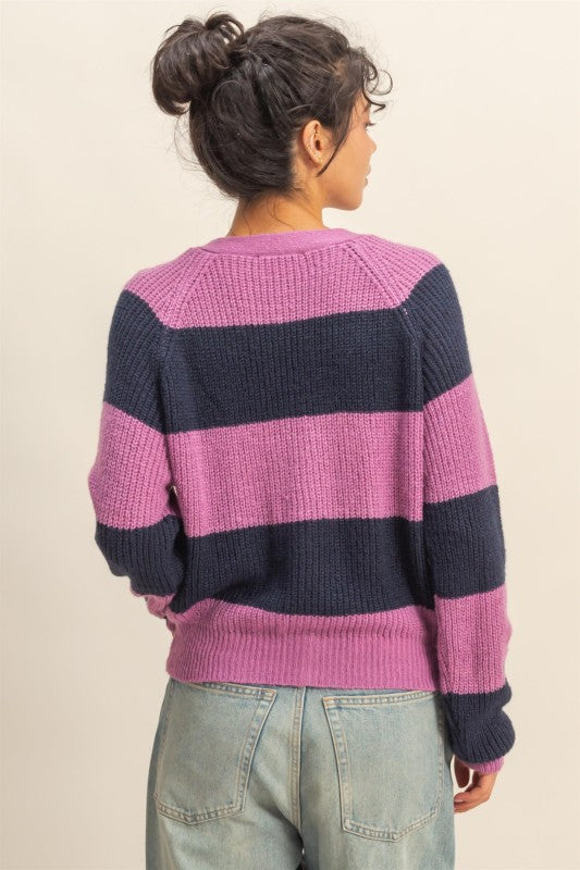 Jetty Knit Cardigan - Navy & Purple