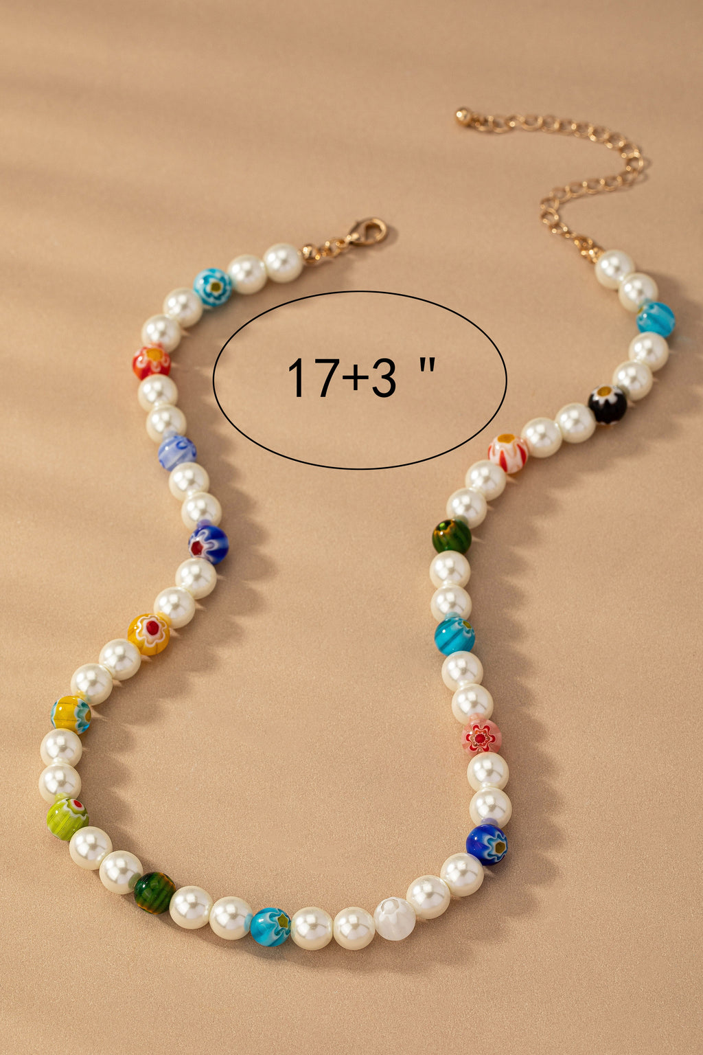 Pearl Necklace With Glaze Glass Beads Stationed