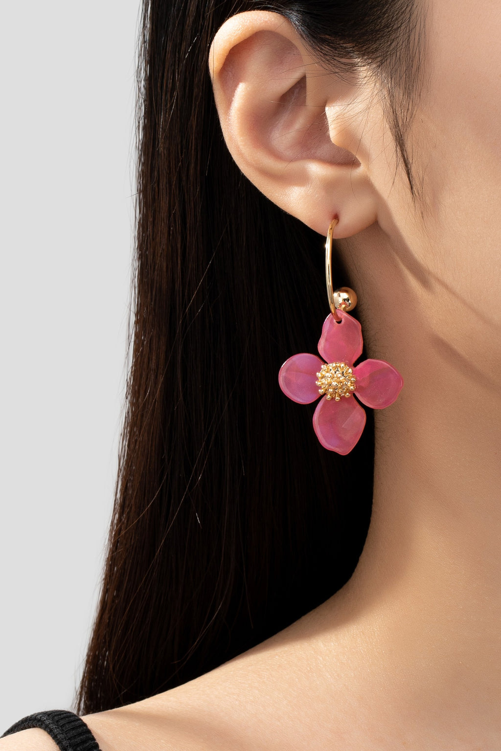 Red Skinny Hoop With Flower Drop Earrings